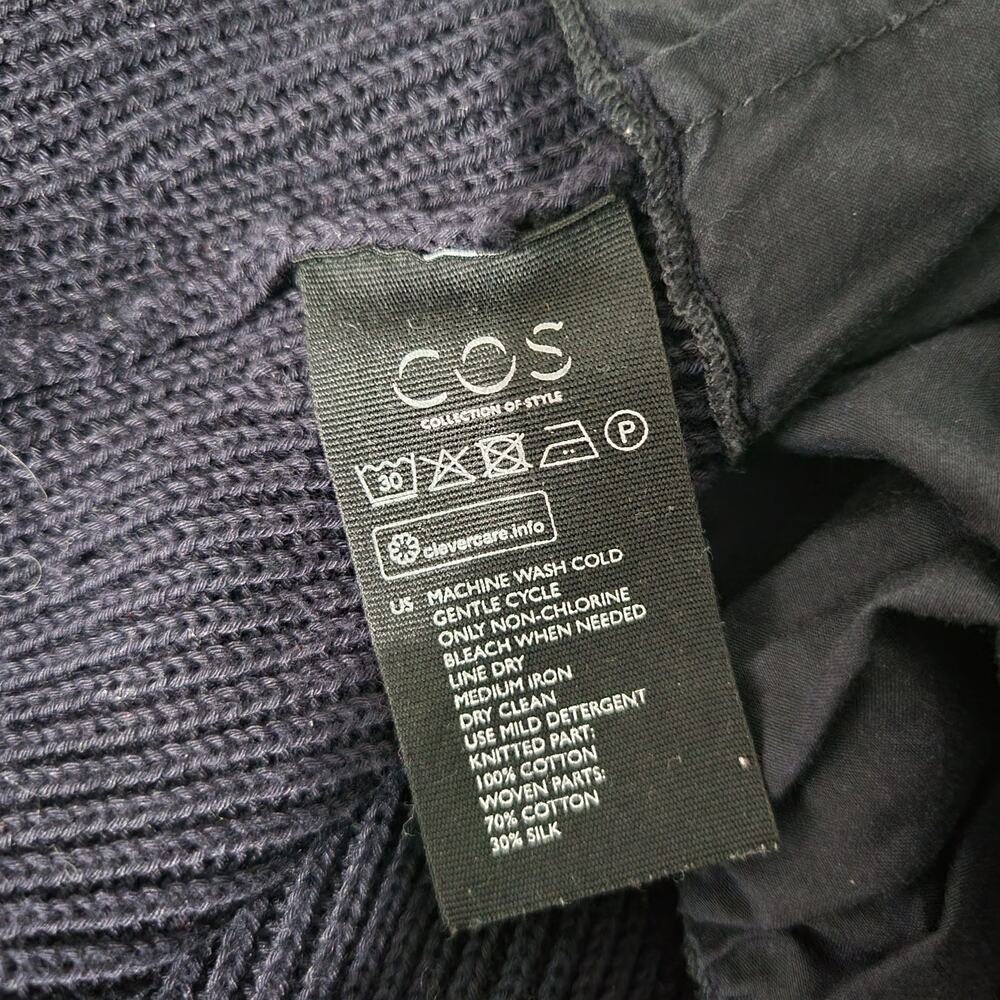 COS Sweater Dress Blue Navy Ruffle Hem Knit Ruched Overlay Layered Size Large - Picture 10 of 14